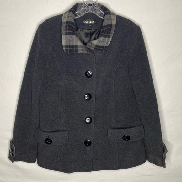 Marcona Wool Blend Coat Women’s M Charcoal Gray Y2K Classic Winter Plaid Collar - Picture 2 of 10